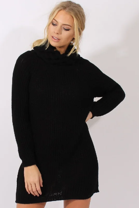 Black Chunky Turtleneck Knit Jumper Dress - Cloe High-end unclassified dresses