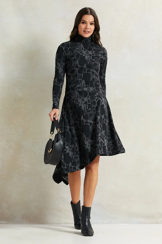 Women Black Printed Asymmetric Dress Preppy unclassified dresses