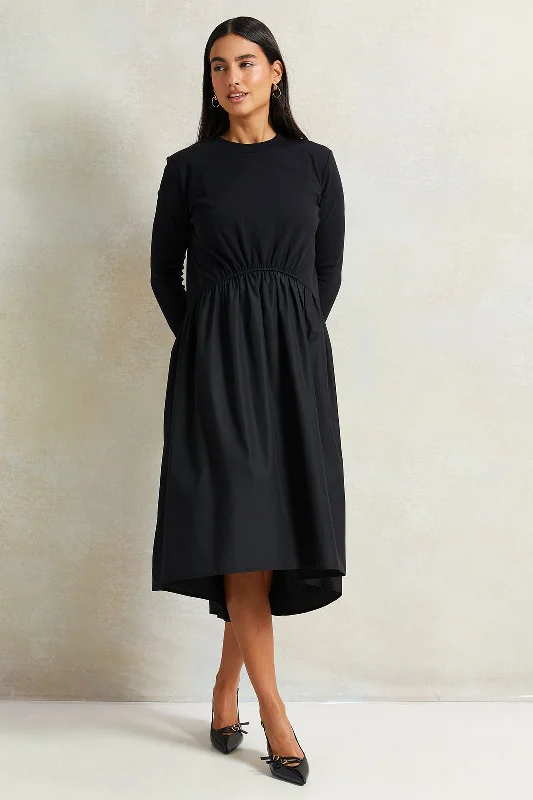 Women Black Front Gathered Dress Casual chic unclassified dresses