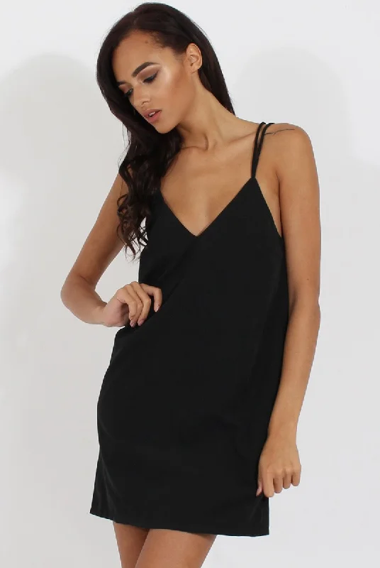 Black Faux Suede Strappy Back Slip Dress - Sylvie Cotton unclassified dresses