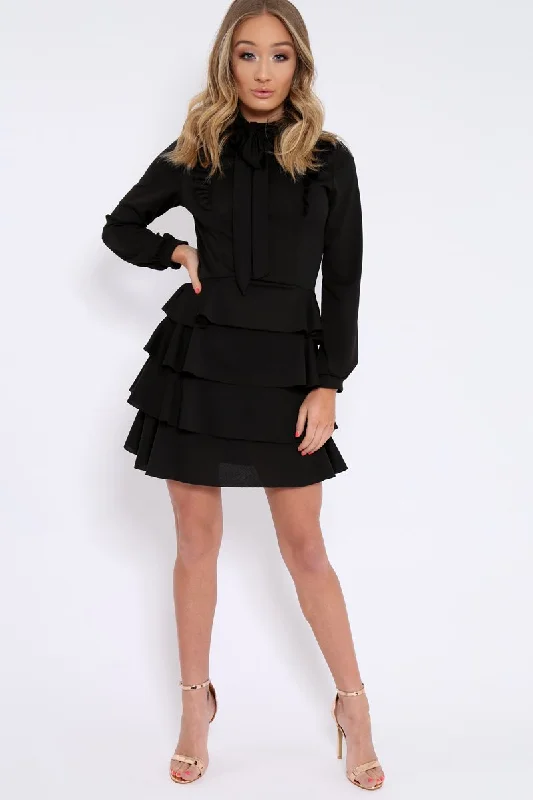 Black Frill Tie Bow Dress - Sania Boho unclassified dresses