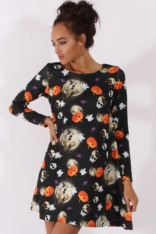 Black Halloween Theme Swing Dress - Mona Stylish unclassified dresses