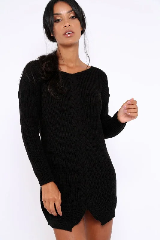 Black Jumper Dress with Twist Knit Detail - Antonia Date night unclassified dresses