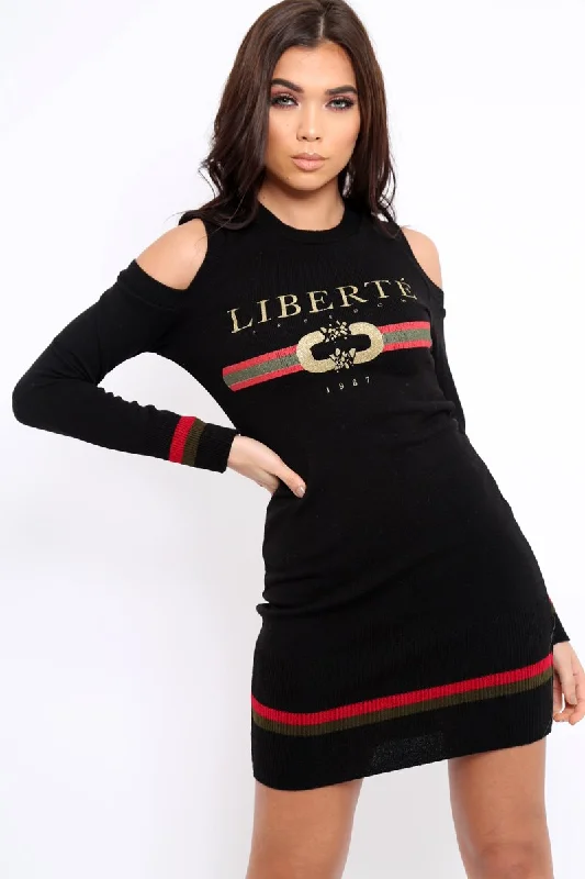 Black Liberte Slogan Jumper Dress - Lizeth Metallic unclassified dresses