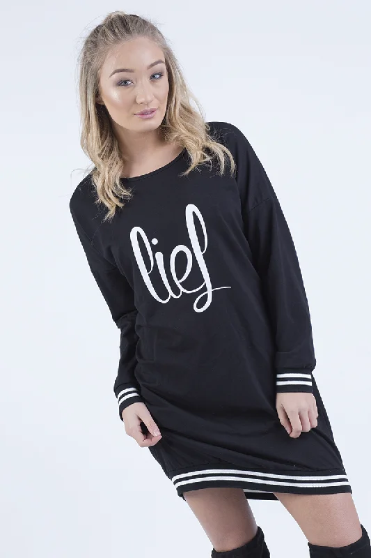 Black Lies Slogan Jumper Dress - Ellie Backless unclassified dresses