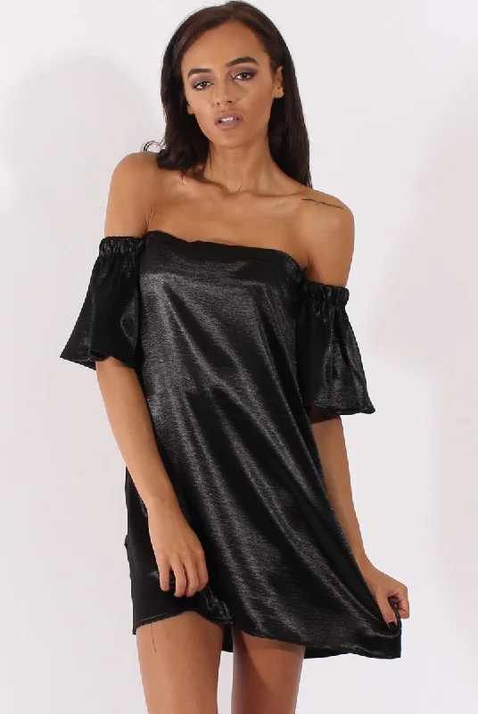 Black Metallic Bardot Dress - Maria Smocked unclassified dresses