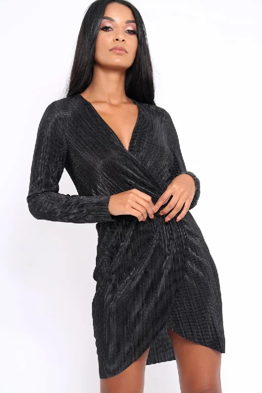 Black Metallic Wrap Front Dress - Angie A-line unclassified dresses