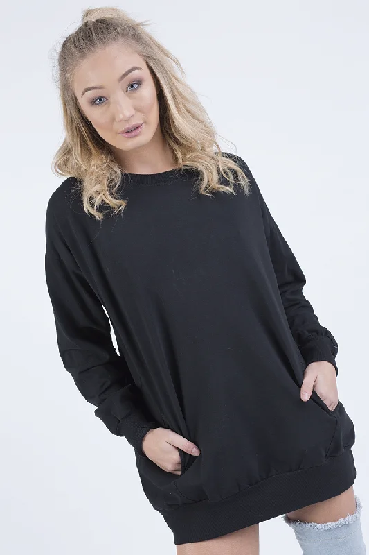 Black Oversized Ruched Sleeves Jumper Dress - Hayley Sequin unclassified dresses