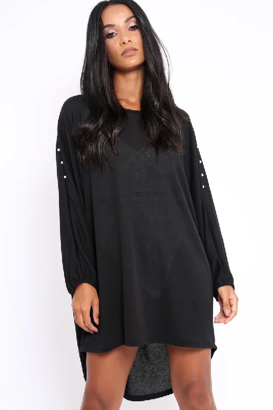 Black Pearl Detail Jumper Dress - Ammi Street style unclassified dresses