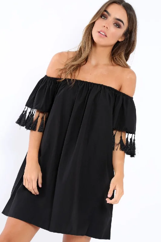 Black Shift Dress With Tassle Sleeves - Danielle Y2K unclassified dresses