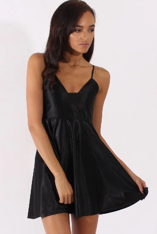 Black Silky Skater Dress - Alena Tiered unclassified dresses