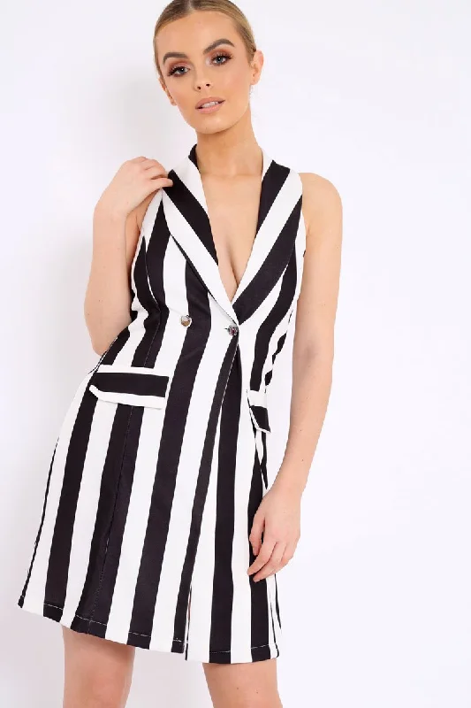 Black Stripe Sleeveless Dress - Cing Color block unclassified dresses