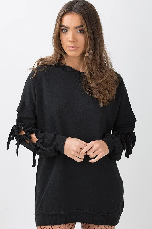 Black Tie Sleeve Detail Jumper Dress - Gina Smocked unclassified dresses