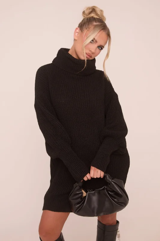 Black Turtle Neck Knit Jumper Dress - Brooke Backless unclassified dresses