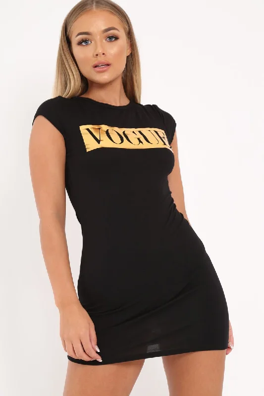 Black Vogue Slogan Dress - Halima Winter unclassified dresses