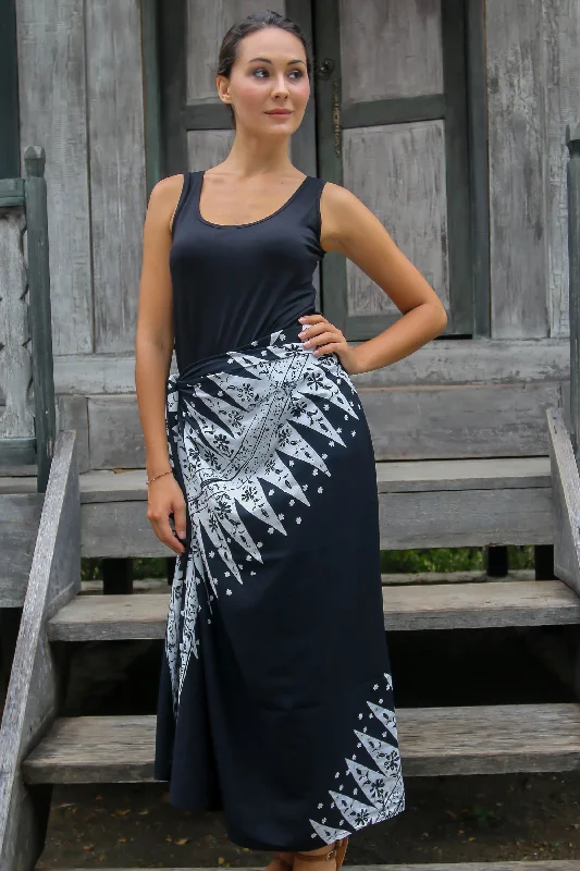 Blossoming Milkyway Black and White Hand Stamped Batik Rayon Sarong Halter unclassified dresses