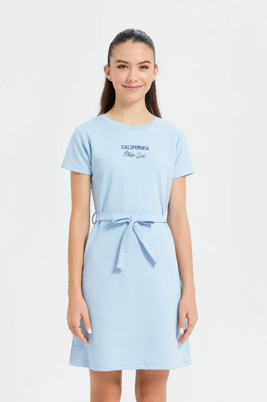 Senior Girls Blue Basic Interlock Dress With Belt Short unclassified dresses