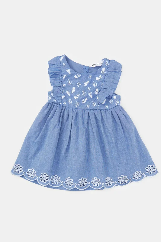 Infant Girls Blue Embroidered Dress Velvet unclassified dresses