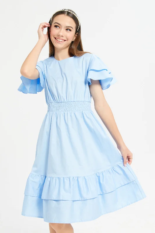 Senior Girls Blue Poplin Dress Trendy new unclassified dresses