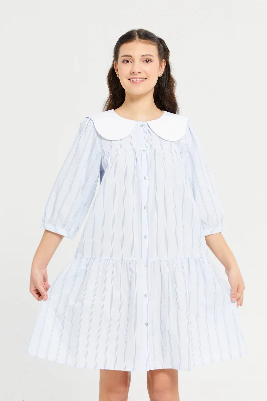 Blue/Stripes Peterpan Collar Dress Wrap unclassified dresses