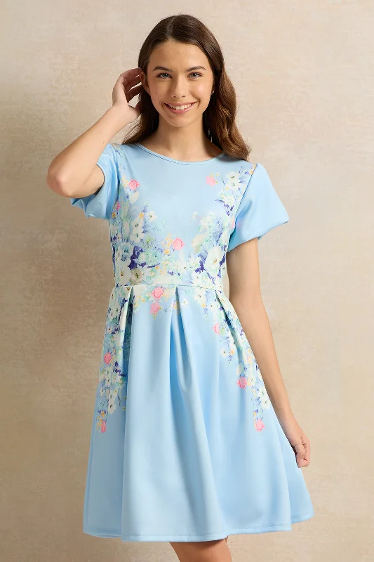 Senior Girls Blue Printed Dress Date night unclassified dresses