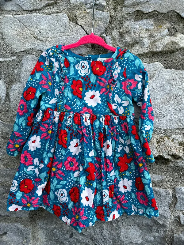 Blue&pink flowers cord dress  12-18m (80-86cm) Discounted unclassified dresses