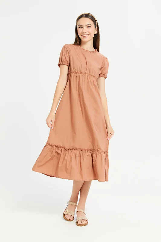 Senior Girls Brown Poplin Dress Ruffled unclassified dresses