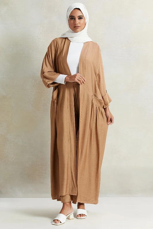 Women Beige Pocket Detailed Oversized Kimono Popular unclassified dresses