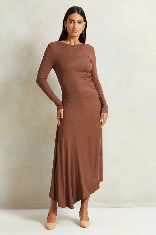 Women Brown Rouched Dress Holiday unclassified dresses