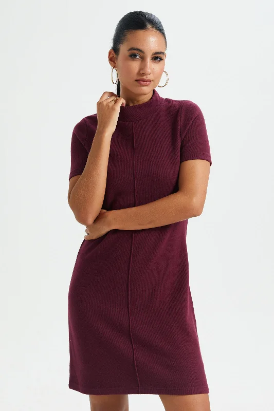 Women Burgundy Knitted Dress Summer unclassified dresses