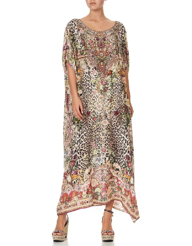 Round Neck Crystal Embellished Silk Kaftan Anarchy at Annabels Earthy tone unclassified dresses