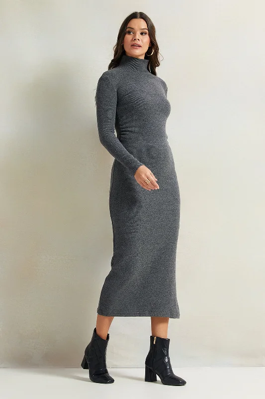 Women Charcoal Knitted Body Cone Dress Vintage unclassified dresses