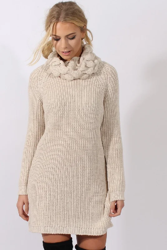 Cream Chunky Turtleneck Knit Jumper Dress - Cloe High-end unclassified dresses