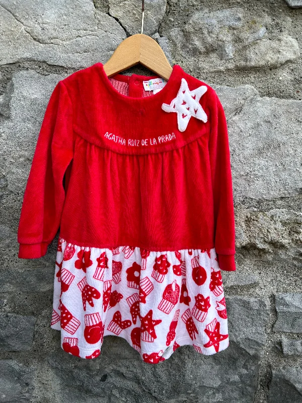 Cupcakes Red velour dress 12m (80cm) Preppy unclassified dresses