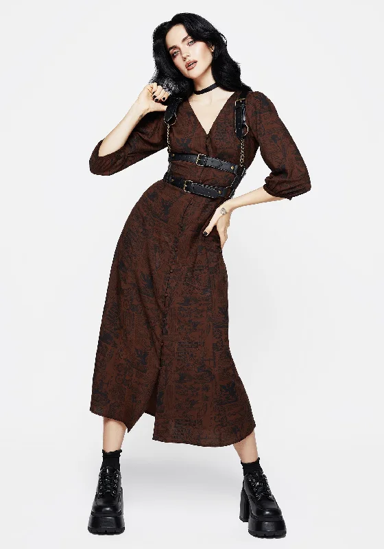 Daemonologie Woodcut Print Button Up Midaxi Dress Embroidered unclassified dresses