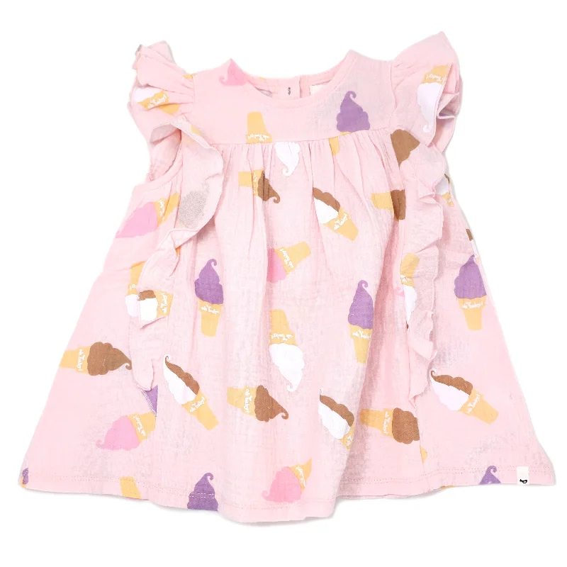 oh baby! Gauze Millie Dress - Soft Serve Ice Cream Print - Pale Pink Backless unclassified dresses