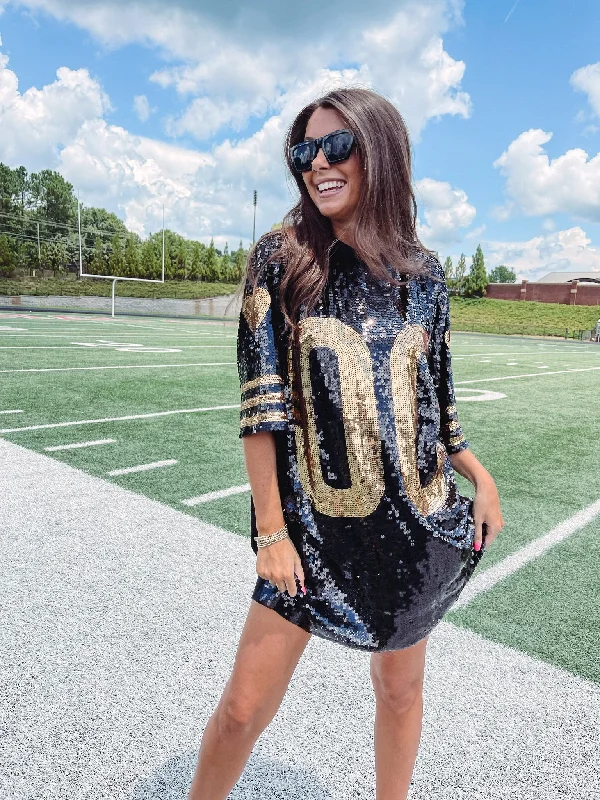 Gold + Black Sparkle Jersey Denim unclassified dresses