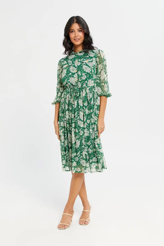 Woman Green Printed Dress Anniversary unclassified dresses