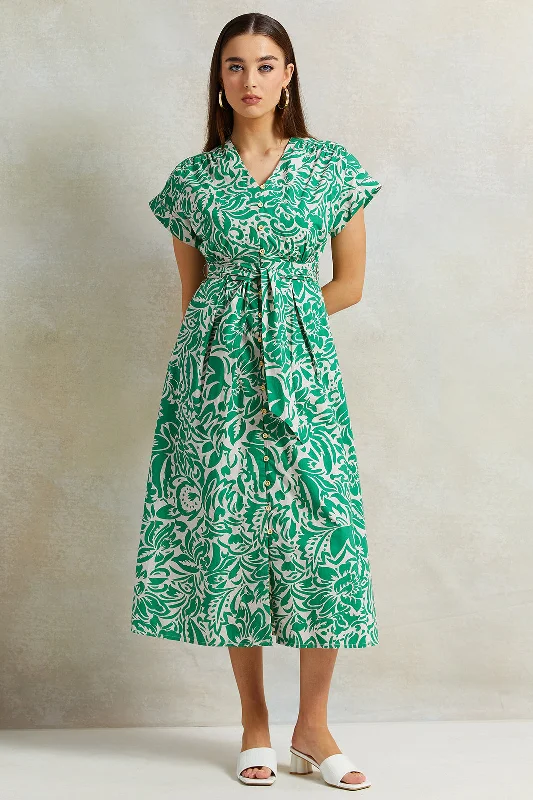 Women Green Printed Poplin Dress Wrap unclassified dresses