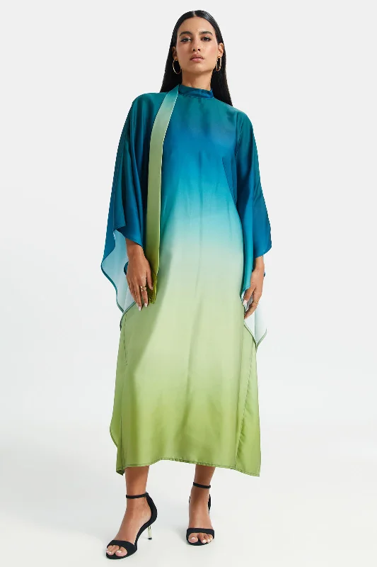 Women Green And Blue Ombre Print Kaftan Wedding guest unclassified dresses