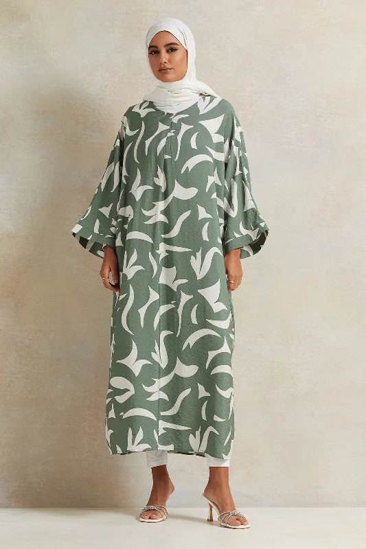 Women Green And Cream Printed Dress:Blue Soft fabric unclassified dresses