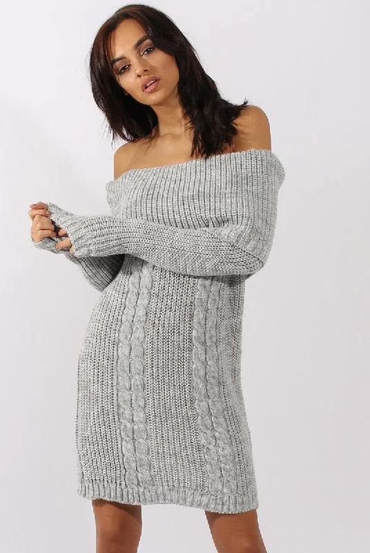 Grey Bardot Heavy Knit Jumper Dress - Suzy Embroidered unclassified dresses