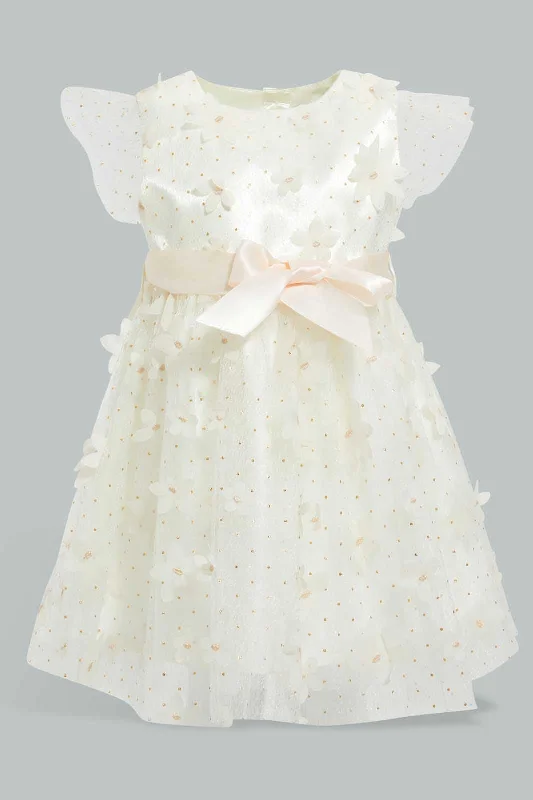 Ivory Ruffled Sleeved Dress For Baby Girls Backless unclassified dresses