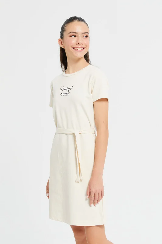 Senior Girls Ivory Basic Interlock Dress With Belt Club unclassified dresses