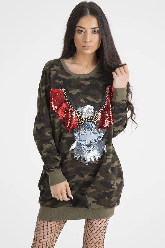 Khaki Camo Eagle Jumper Dress - Maria Unique unclassified dresses