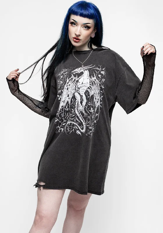 Kilgharrah Unisex Distressed Acid Washed Tee Dress Backless unclassified dresses