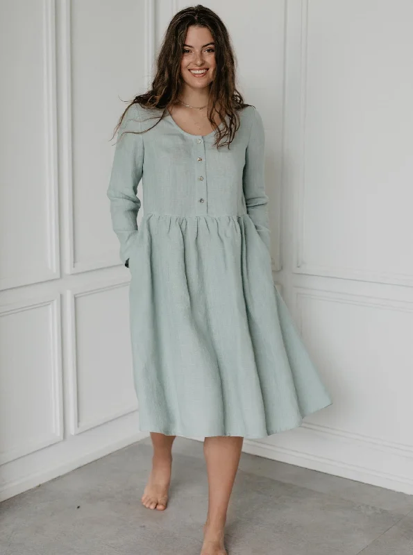 Lapland Mid-Length Linen Dress - Sage Green Holiday unclassified dresses