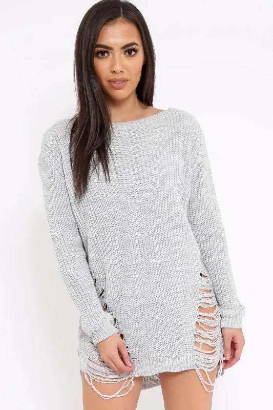 Light Grey Distressed Jumper Dress - Kim Monochrome unclassified dresses