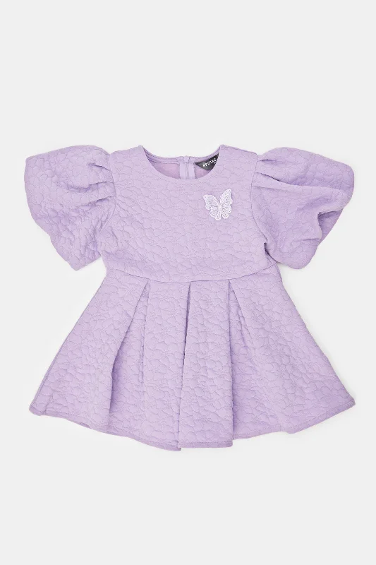 Infant Girls Lilac Jacquard Puff Sleeves Dress Stylish unclassified dresses