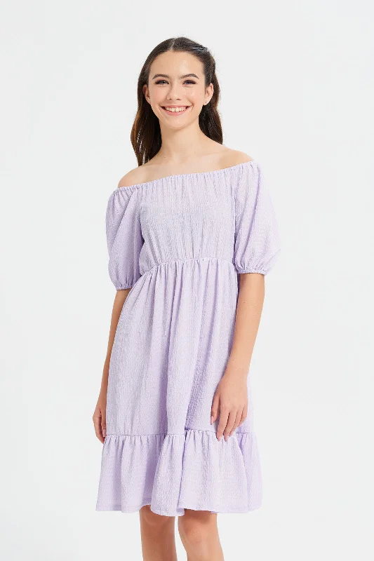 Senior Girls Lilac Solid Dress Vacation unclassified dresses